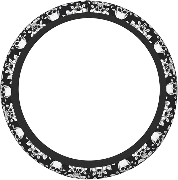 Skull-Damasks Car Steering Wheel Cover, 15 Inch Steering Wheel Cover Stylish Decor for Most Cars