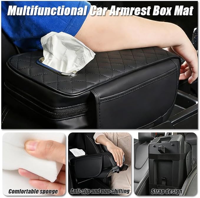 Car Armrest Cushion for Mercedes Benz GLS 320 350d 400d 450 550 580 600/AMG 63, 3 in 1 Center Console Pad with Storage Bags,Tissue Box, Memory Foam Auto Armrest Storage Box Protector