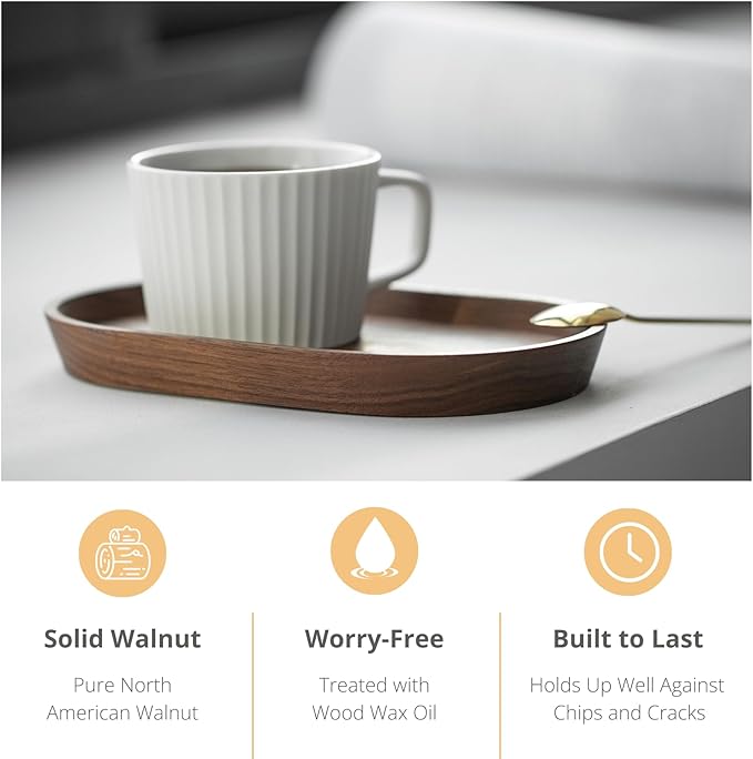 Mini Serving Trays for Parties, Small Decorative Tray for Tea＆Coffee, Oval Wooden Plates for Serving Food for Appetizer＆Vegetables for Bathroom 7.8"×4.6" (Walnut, Set of 2)