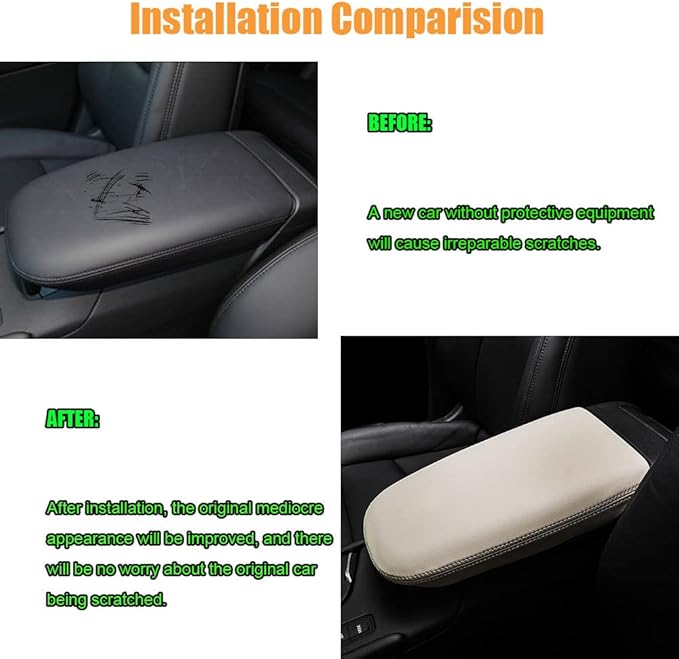 BOYOUS Car Armrest Cover Waterproof Center Console Pad Covers Scratch Resistance Leather Protector Interior Decoration Accessories Fit for Cadillac XT5 2016-2025 XT6 2020-2025（Beige Stitches）