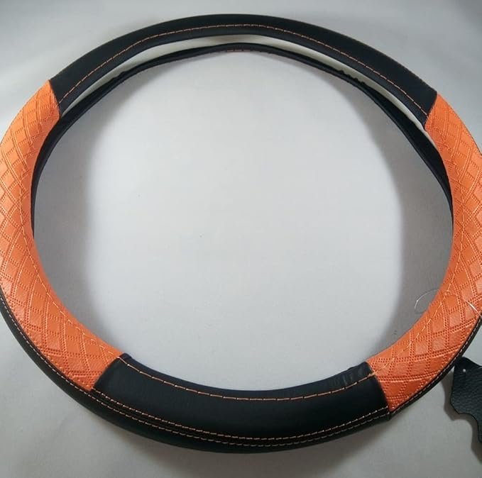 Jdragon Black & Orange PU Leather Great Comfort Slip-On Steering Wheel Cover 14.25-15" Diameter