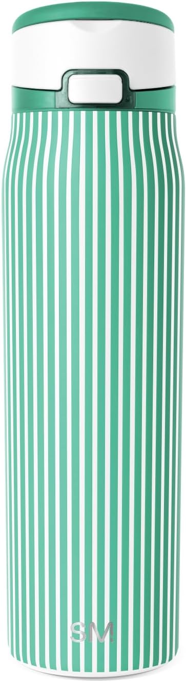 Simple Modern Mesa Loop Water Bottle with Covered Straw and Handle | 30oz Cup Holder Friendly Insulated Stainless Steel Bottles for Travel, Sports and School | Spearmint Stripes