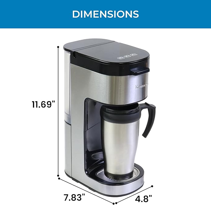 Kenmore Single Serve Coffee Maker – Compatible with Keurig K‑Cup Pods & Ground Coffee, One Cup Brewer, 6–14 Oz Brew Sizes, Travel Mug Friendly, Auto Shut‑Off, Hot & Iced Maquina de cafe, Black