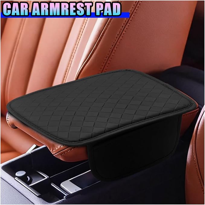 Leather Car Center Console Cover, Anti-Scratch Auto Middle Console Protective Cushion with 2 Storage Bags, Universal Waterproof Vehicle Armrest Pad Accessory for Sedan, SUV, Truck (Black)