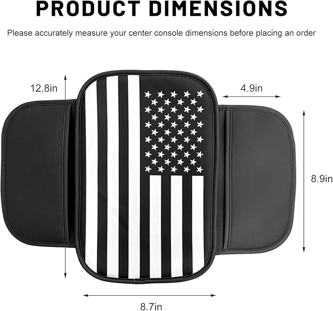 Car Center Console Pad, American Flag Armrest Seat Box Anti-Scratch Interior Protector with 2 Pockets, Patriotic Waterproof Leather Middle Console Cover Cushion for Most Vehicles