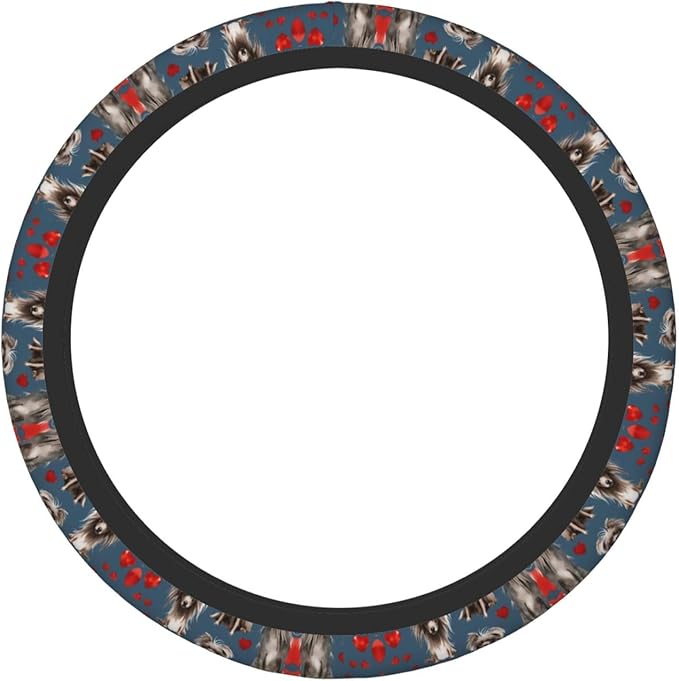 Crested Dog Valentines Cupcakes Neoprene Steering Wheel Covers Women Men Car Accessories, Universal 15 Inch Fit Auto, Suvs, Truck