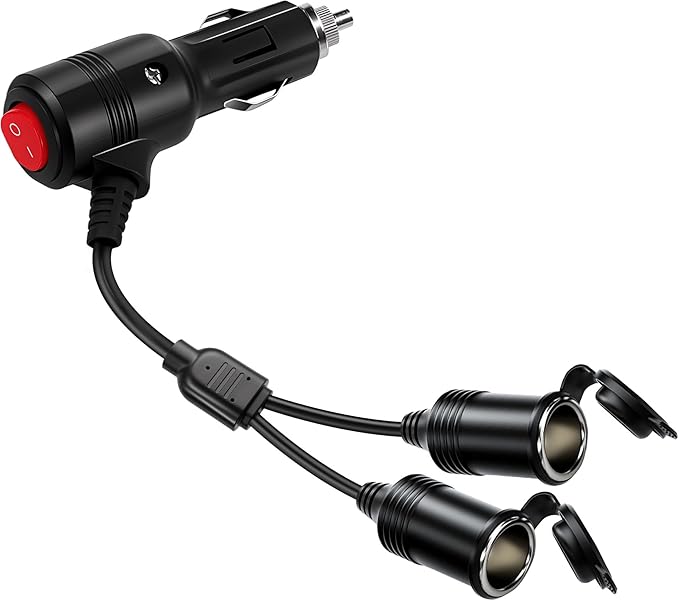 Cigarette Lighter Splitter ， 12v Splitter,Dual Cigarette Lighter adapters for Cars,12V Cigarette Lighter Plug with on/Off Switch, Overload Protection & Extension Cord 15A Fuses (Black 2 Ports)