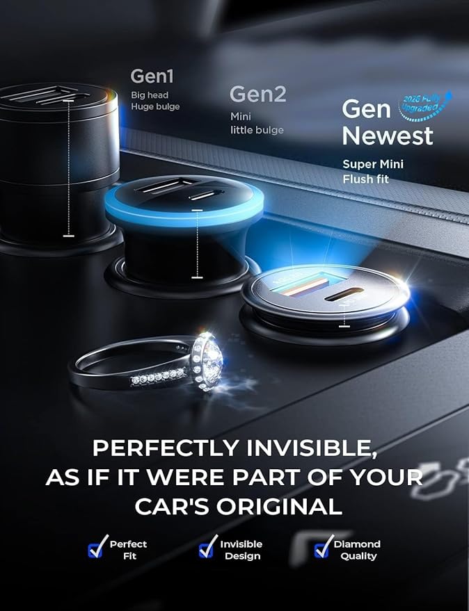 AINOPE 67.5W Super Mini Cigarette Lighter Adapter Car Charger USB C Fast Charging, All Metal PD&QC Type C Car Charger Adapter Outlet Plug Socket for iPhone 17 16 Pro Max 15 14 13 Air, Samsung S26 S25