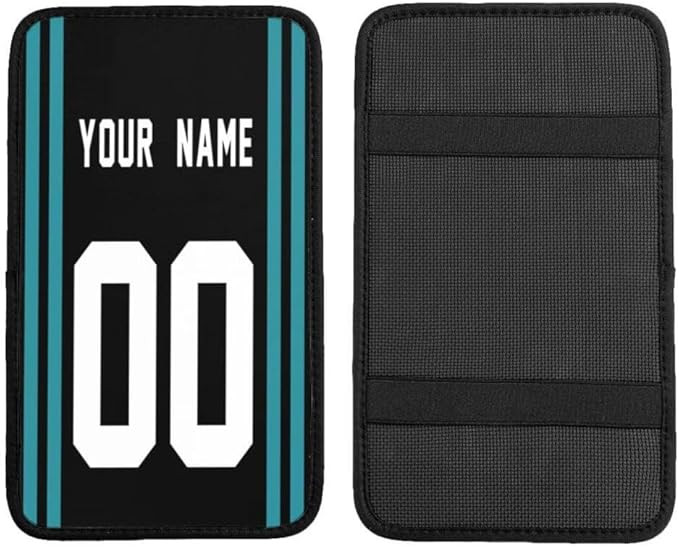 Custom Car Armrest Cover,Add Personalized Name and Number As Gifts for Loyal Football Fans,American Football Auto Center Console Pad Car handrail Box Cushion,Fit for Most Car Seat Box Cover Protector