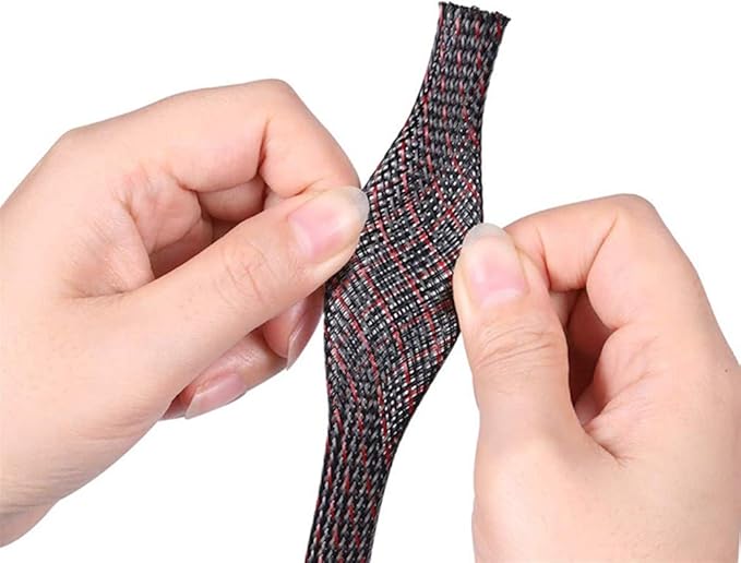 100ft - 1/4 Inch Cable Management Sleeve Protector,Wire Loom PET Expandable Wire Sleeving for Office TV Computer Home Theater Engine Bay Cord Organizer,Protect Cables from Pet Cat Dog Chewing,BlackRed