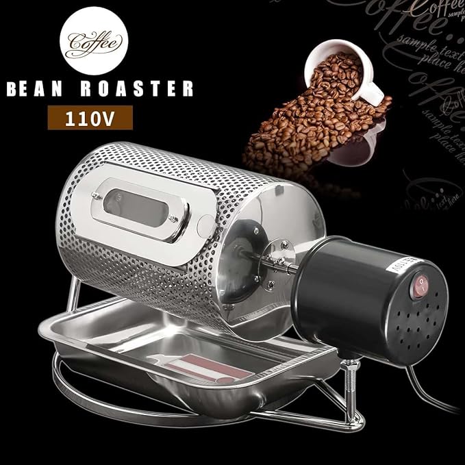 Elecbee Stainless Steel Coffee Bean Roasting Machine Coffee Roaster Roller Baker 110V Tools