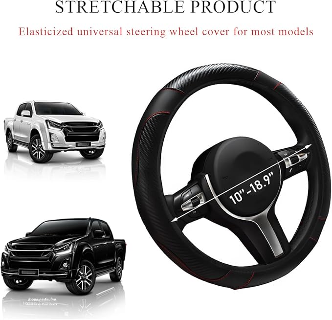 Elastic Steering Wheel Cover with Carbon Fiber Design, Black