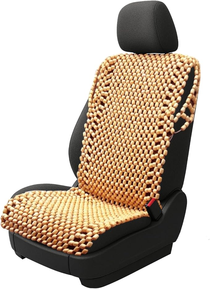 ZONETECH Beaded Car Seat Cover, Cooling Wood Bead Seat Cover, Breathable Semi Truck Seat Covers Massaging, Anti-Sweat and Back Support Features, Double Strung Universal Fit Natural Color