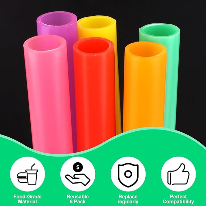 6pcs Replacement Straws for Owala FreeSip 24oz 32oz, Reusable Plastic Straws with Cleaning Cleaner Brush for Insulated Stainless Steel Water Silicone Bottle Tumbler Rubber Accessories Parts (6 Colors)
