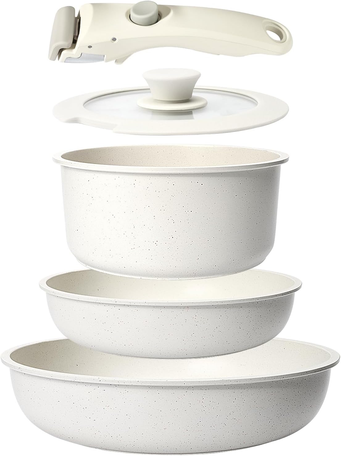 GiPP Ceramic Pots and Pans Set Non Stick, Nonstick Detachable Handle Cookware Sets, Non Toxic Induction Kitchen Pot and Pan with Removable Handle, Healthy RV Cookware, Dishwasher ＆Oven Safe, 5 Piece