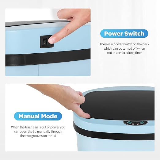 13 Gallon 50 Liter Garbage Can Kitchen Trash Can with Lid Automatic Sensor Touch Free Stainless Steel Waste Bin for Bathroom Bedroom Home Office (Blue)