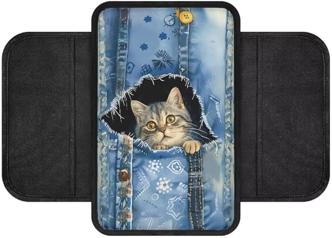 Boatee Cat Console Cover for Car Arm Rest Cover Center Console Cushion for Car Armrest Mat for Car Accessories Auto Console Organizer Armrest Storage Box Pad Middle Console Cover Blue