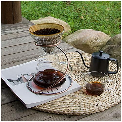 Reusable Metal Pour Over Coffee Dripper Stand（Bronze） Circinate Shaped with Drip Pot and Coffee Filter Dripper