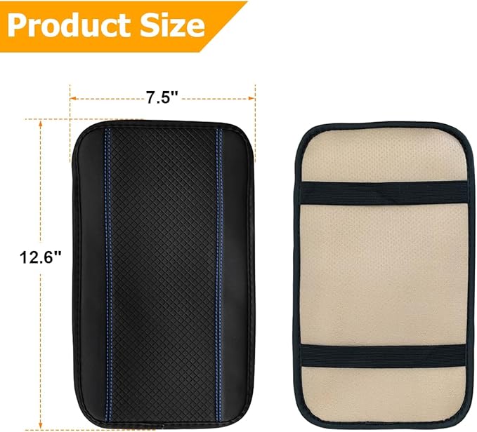 Armrest Pad for Car, PU Leather Auto Center Console Cushion Mat, Four Seasons Automotive Armrest Seat Box Cover, Universal Vehicle Interior Accessories for SUV, Truck, Van (Black/Blue)