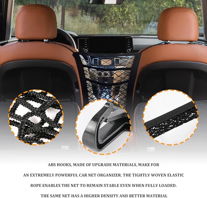 3-Layer Car Mesh Organizer, Car Purse Holder Between Seats, Elastic Tissue Purse Holder Driver Storage Netting Pouch, Auto Interior Accessories Barrier of Backseat Pet Kids for SUV Truck Van