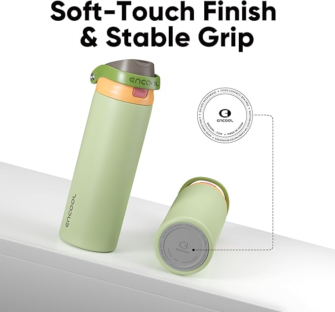 ENCOOL Leakproof Insulated Water Bottle with Straw Dual-Sip Water Bottle Bag-Safe Design for Work, Commute & Gym – Keeps Drinks Cold All Day, 24 oz, Sage Green