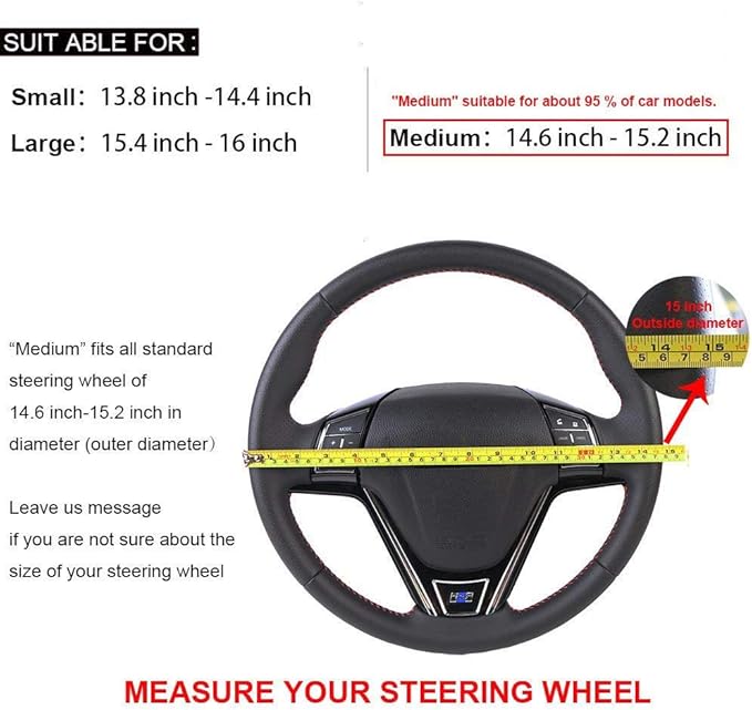 Elegant Beige Genuine Leather Car Steering Wheel Cover Men Business Style 15 Inch Fit Toyota Ford GM Accord Etc Most Cars