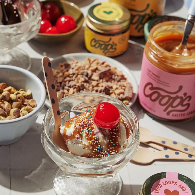 Coop's Original Hot Fudge & Salted Caramel Sauce (2- Pack): Gourmet, All Natural, Handcrafted, Gluten Free, Non-GMO, Chocolate Ice Cream Toppings, Sundae, Desserts, 10 Ounce each