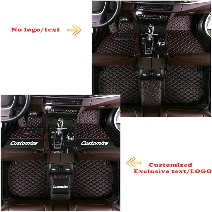Custom Personalized Floor Mats for Cars - Luxury Full Coverage All Weather Mats, Anti-Slip Leather Mat Set, Fit for 99% of Cars, SUVs & Trucks (Pink&Black Beige, C-Double Color)