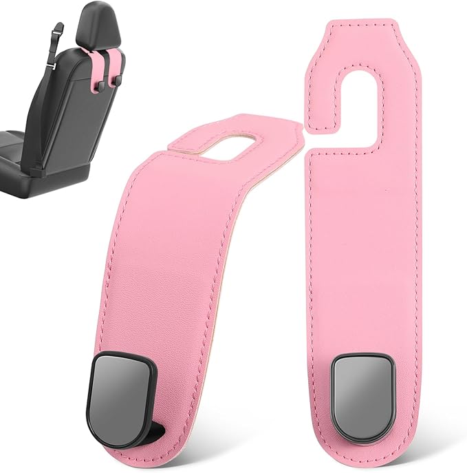 HEALLILY Car Headrest Hooks 2 Pack Backseat Purse Hangers Organizer for Bags Grocery Drinks Universal Car Seat Back Hooks Interior Storage Accessories
