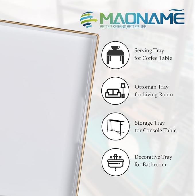 MAONAME 13" Decorative Tray, White Serving Tray with Handles, Coffee Table Trays, Square Plastic Trays for Ottoman, Bathroom, Kitchen