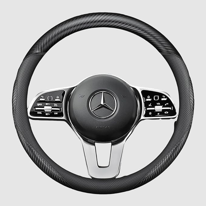 Universal Fit Leather Steering Wheel Cover Anti-Slip Auto Wheel Cover Car Wheel Protector Car Accessories Fit for Suvs,Trucks,Sedans,Cars,Vans (Black-B-M, Standard Size[14 1/2''-15''])