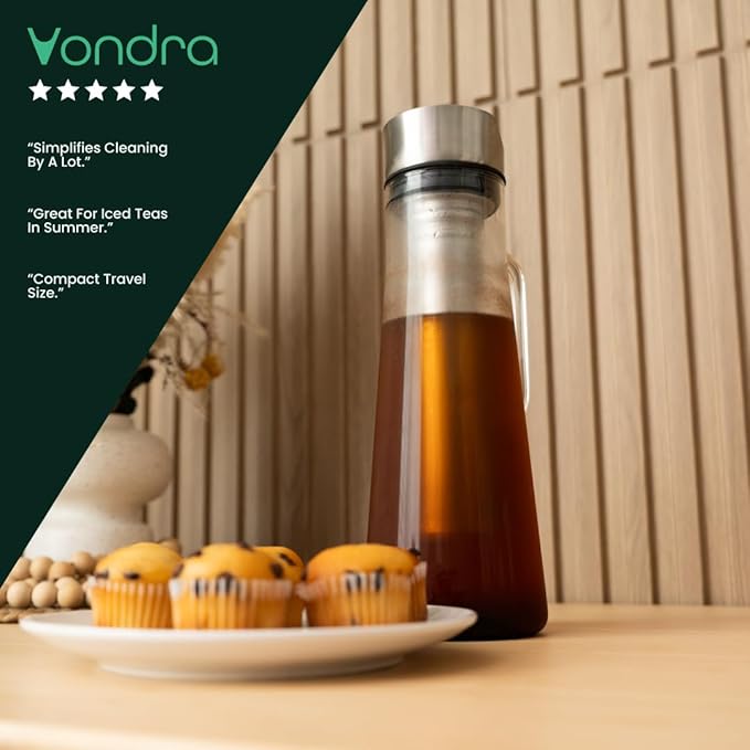 ANGORA BRANDS Cold Brew Coffee Maker & Iced Coffee Brewer – Sleek, Durable Home Cold Brew Kit for Rich, Smooth Iced Coffee by Vondra