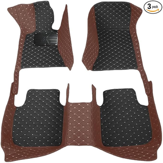 KaiLaiCarCustom Automotive Car Floor Mats for 99.99% Sedan SUV Sports Car Men Women Protection Full Coverage Pads Anti-Slip Leather Floor Lining (Brown + Black Beige, C- Diamond Double Spelling)