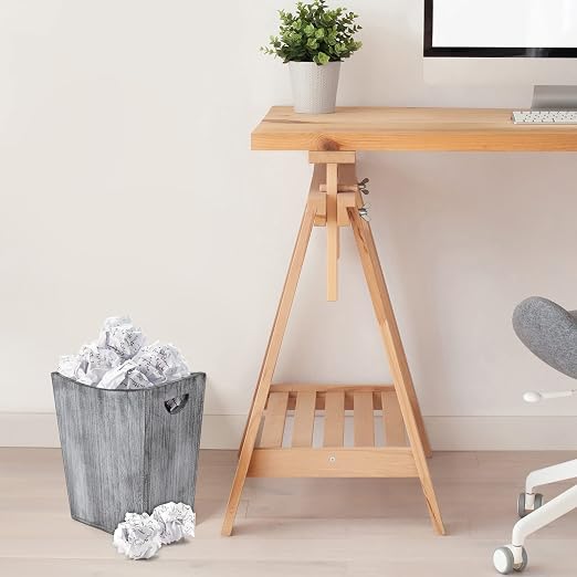 ETELI Waste Basket Small Wooden Office Trash Can Rustic Wood Garbage Can with Double Handles for Bedroom Bathroom Office Living Room