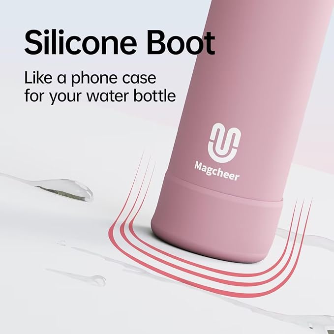 Insulated Magnetic Water Bottle - Reusable Stainless Steel Bottle with MagSafe Compatible Phone Holder - Keeps Cold for 24 Hours - Perfect for Gym, Sports, and Travel - Pink 24oz