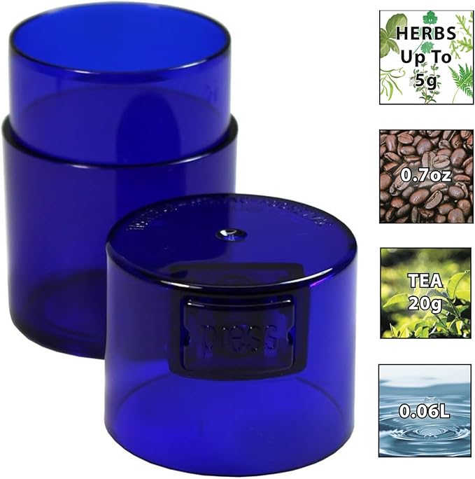 Vitavac - 5g to 20 Grams Airtight Multi-Use Vacuum Seal Portable Storage Container for Dry Goods, Food, and Herbs - Blue Tint