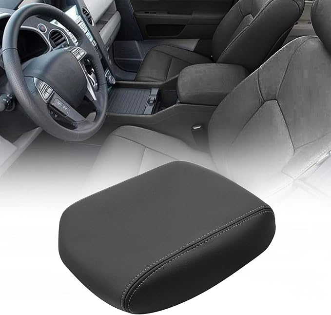 FZJDSD Black Leather Center Console Cover Armrest Cover Replacement Compatible with Honda Pilot 2009 2010 2011 2012 2013 2014 2015