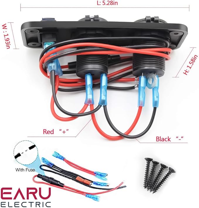 QC3.0 PD Dual USB Fast Charger Socket Multi Port Panel Cigarette Lighter Splitter with Voltmeter Switch for Car Motorcycle Boat(Red Light)