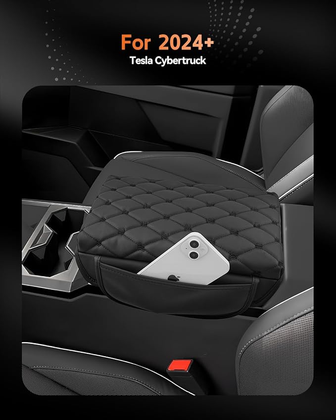 CDEFG for 2024 2025 2026 Cybertruck Center Console Cover Armrest Cover for Tesla Cybertruck Accessories Arm Rest Protector with Side Pockets Back Mesh 4 Velcro Pockets