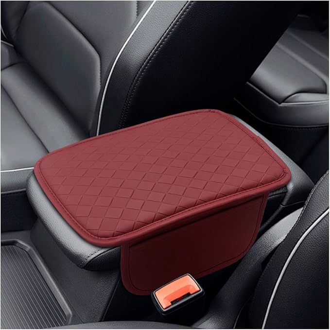 Leather Car Center Console Cover, Anti-Scratch Auto Middle Console Protective Cushion with 2 Storage Bags, Universal Waterproof Vehicle Armrest Pad Accessory for Sedan, SUV, Truck (Burgundy)