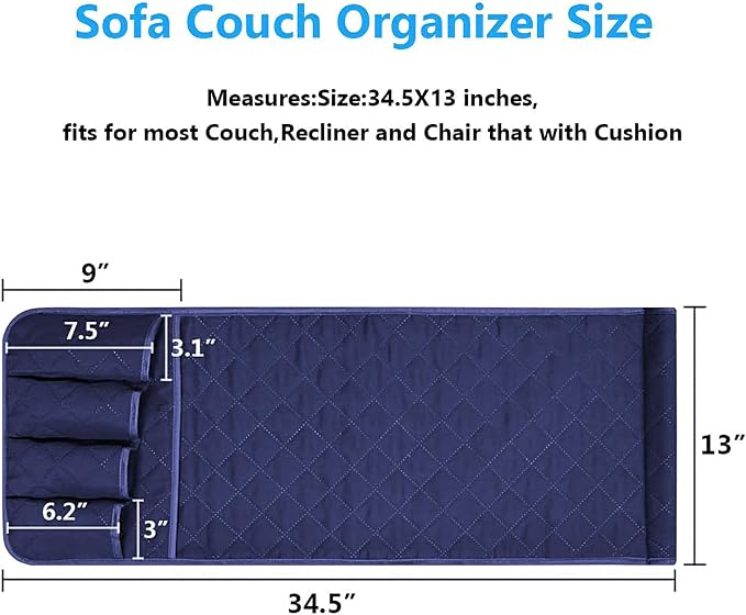 Armchair Caddy for Recliner, Couch Caddy Storage Organizer with 5 Pockets, Non Slip Sofa Arm Organizer for Remote Controls, Phone, Magazines, Tablet (Blue)