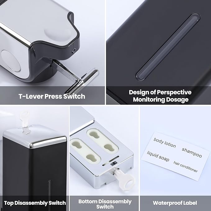 3-in-1 Quadrate Dispensers for The Shower,Shower soap Dispenser,Conditioner Dispenser, Shampoo Dispenser,No Drilled Wall Mounted Distributor,Hotel,Bathroom,Home