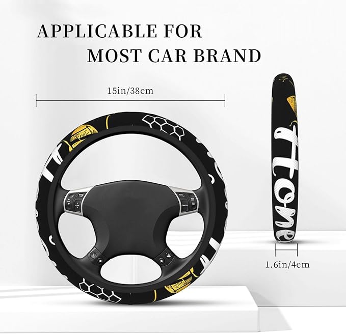 Steering Wheel Cover Polyester Thick Non-Slip Car Steering Wheel Cover Protector Universal 15 Inch, Animal Honey Bee Sweet