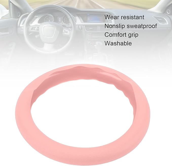 Silicone Steering Wheel Cover, Antislip Design, Sweatproof Protector for Cars, Fits Most Standard Sizes (Pink)