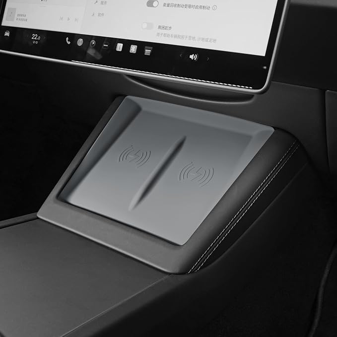 for 2024 Tesla Model 3 2025 Model Y Wireless Charging Anti-Slip Mat Silicone Protective Pad for Tesla Accessories (Grey)