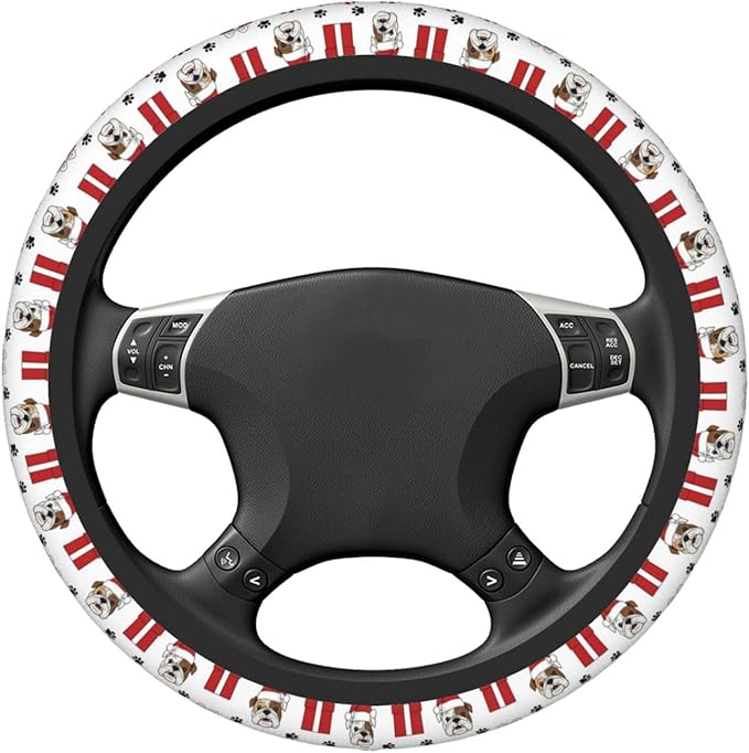 Elastic Steering Wheel Cover, Christmas Bulldog Universal 15 Inch Non-Slip Breathable Steering Wheel Protector, Car Accessories Fit Auto, Suvs, Truck, Sedans