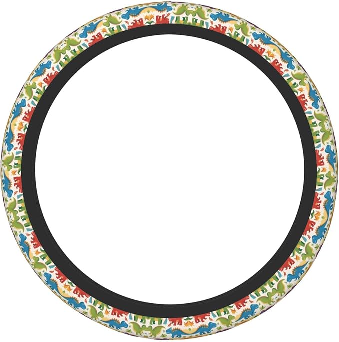 Dinosaur-Cartoon Car Steering Wheel Cover, 15 Inch Steering Wheel Cover Stylish Decor for Most Cars