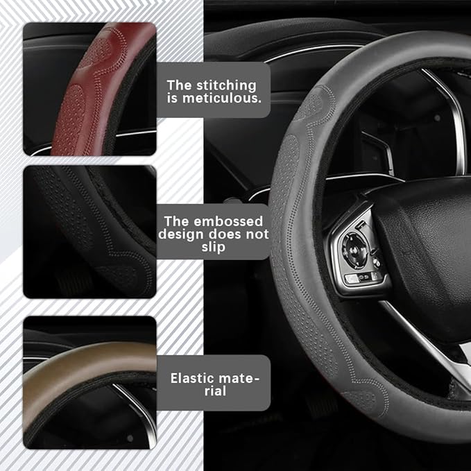 Car Steering Wheel Cover, Steering Wheel Accessories, Breathable Microfiber Leather Auto Wheels Protector, Universal 15 Inch Anti-Slip Protector Car Accessories for SUV Sedan Truck (Gray)