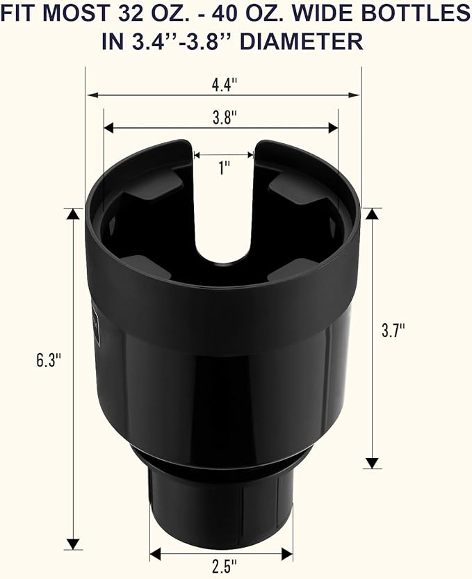 SEVEN SPARTA 2 Pack Car Cup Holder Expander Organizer Adjustable Base, Compatible with Yeti 20/26/30 oz, Hydro Flasks 32/40oz, Nalgenes 30/32/38/48 oz, Other Bottles in 3.4"-3.8" (Black and Silver)