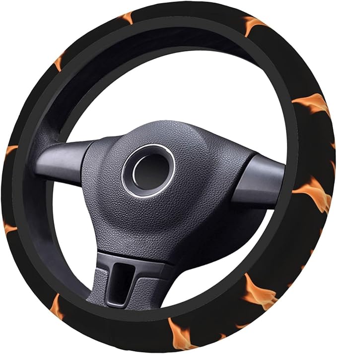 Burning Flame Print Car Steering Wheel Cover, 15 Inch Steering Wheel Cover Stylish Decor for Most Cars